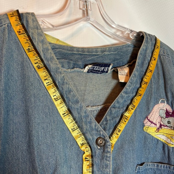 Vintage 80s 90s Plus Size 20W Denim Shirt Mouse Sewing Embroidery Button Up L/S - Picture 7 of 15